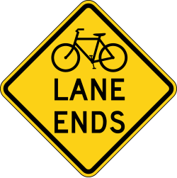 The bicycle lane ends ahead