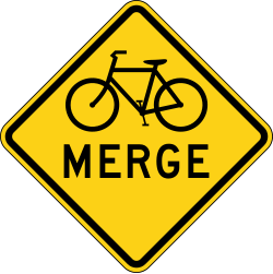 Bicycles are merging into traffic