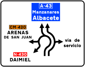 Imagen de la pregunta: Quieres ir a Daimiel. Según esta señal, ¿por qué carril debes entrar en la glori