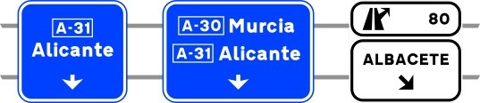 Imagen de la pregunta: En una autovía, antes de dos salidas muy próximas, ves estos tres carteles. ¿Cuá