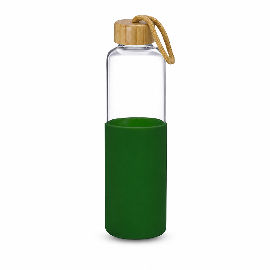 Natural Bamboo Glass Drink Bottles With Silicon Sleeve (550ml)