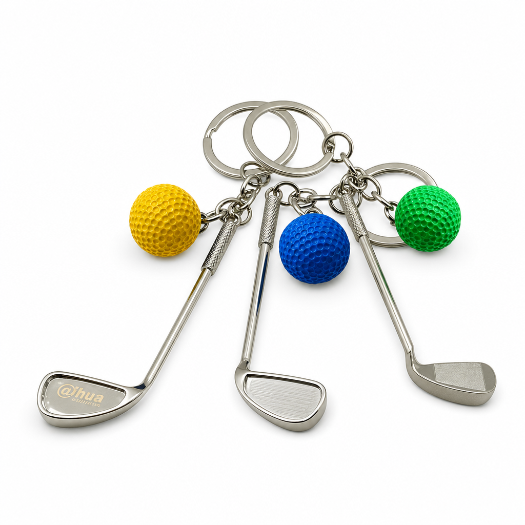 Golf Club Metal Keyrings With Ball