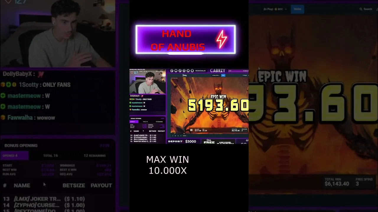 Hand of Anubis MAX WIN! 10,000x Jackpot by Hacksaw!