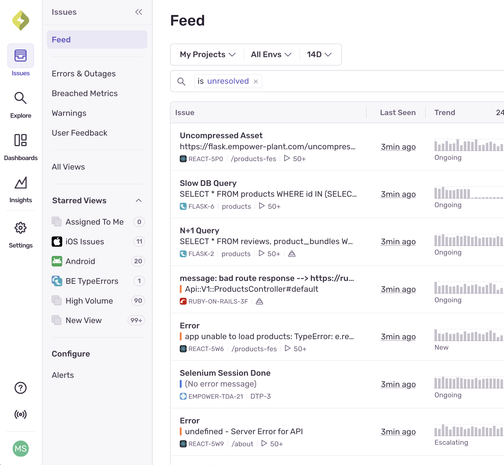sentry-new-navigation-and-issue-views.png