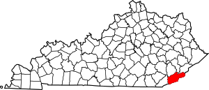 Map Of Kentucky Highlighting Harlan County