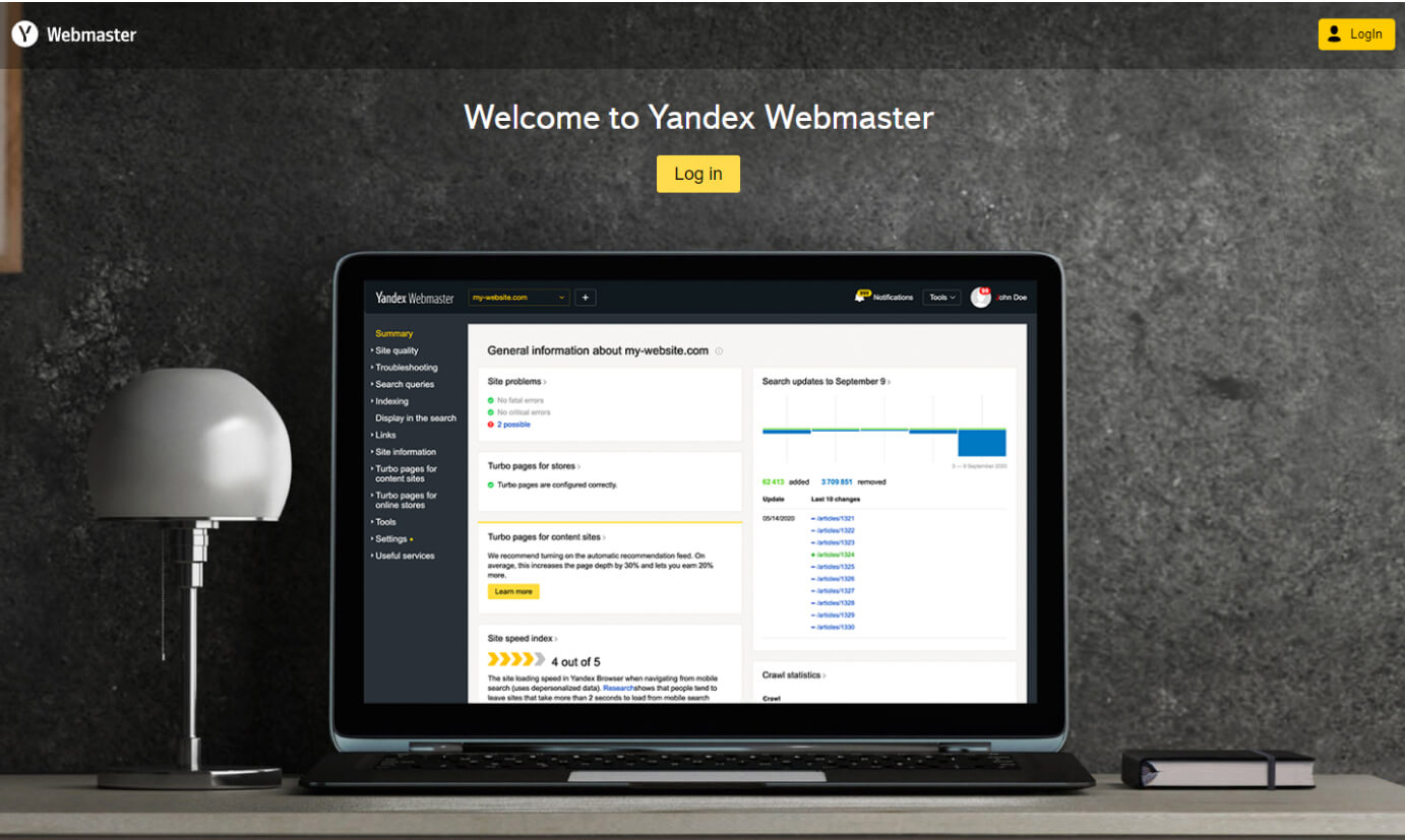 Yandex Webmaster view