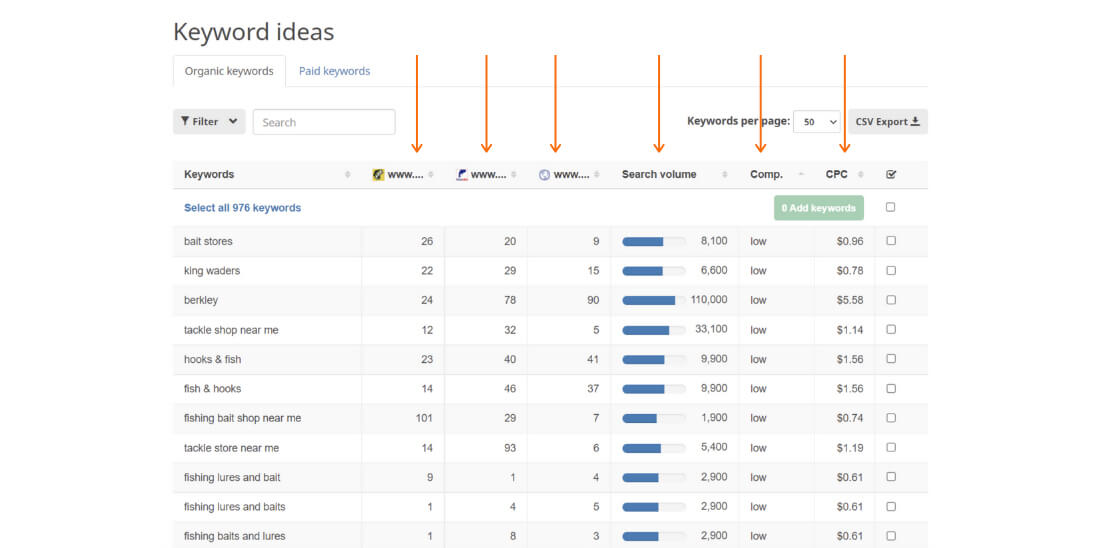 SEObility results of organic sources screen-shot