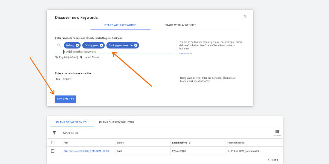 Google keyword research tool discover new keywords screen-shot