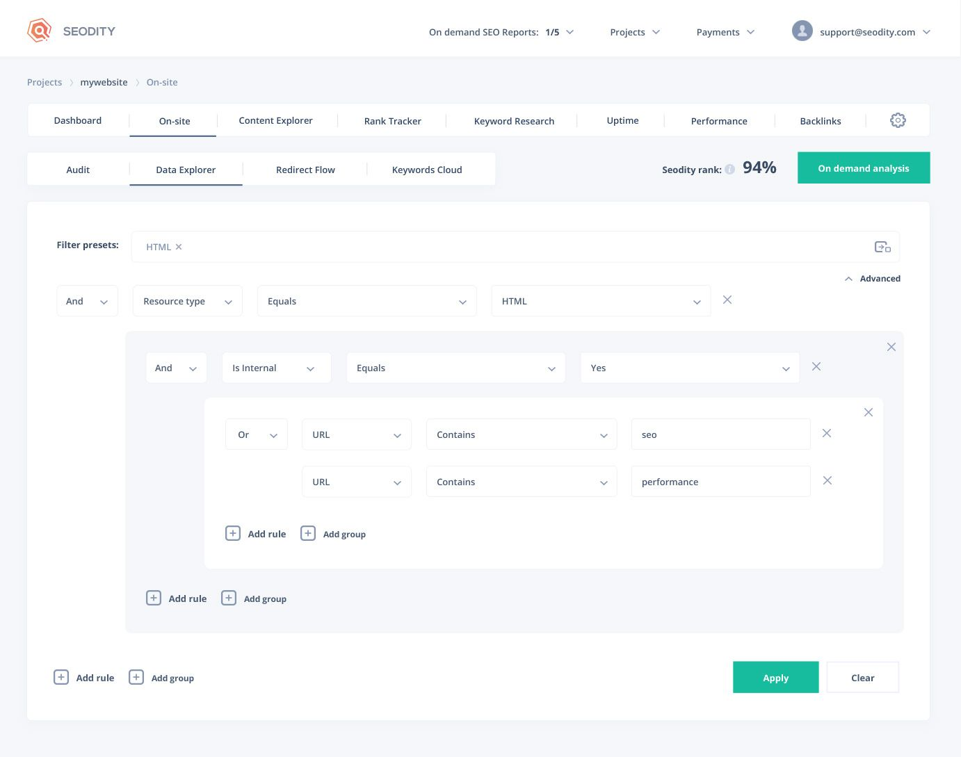 Advanced filtering with three nested dependencies.