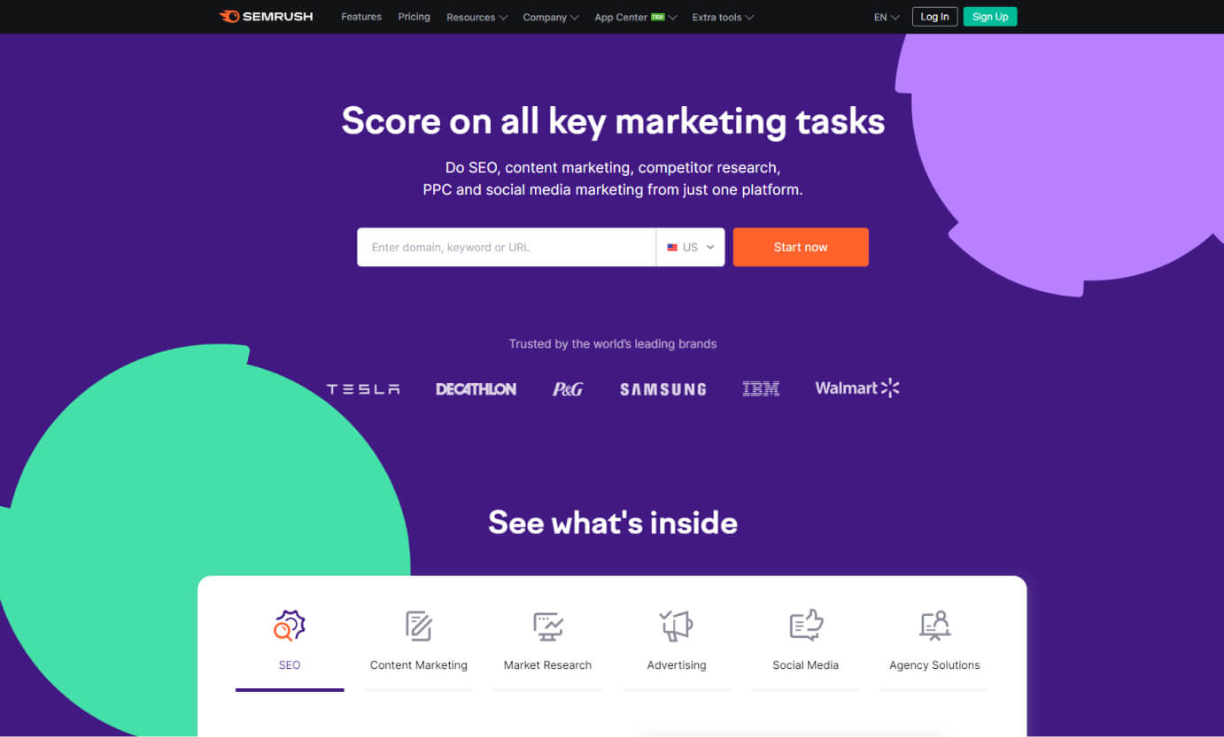 Semrush landing page