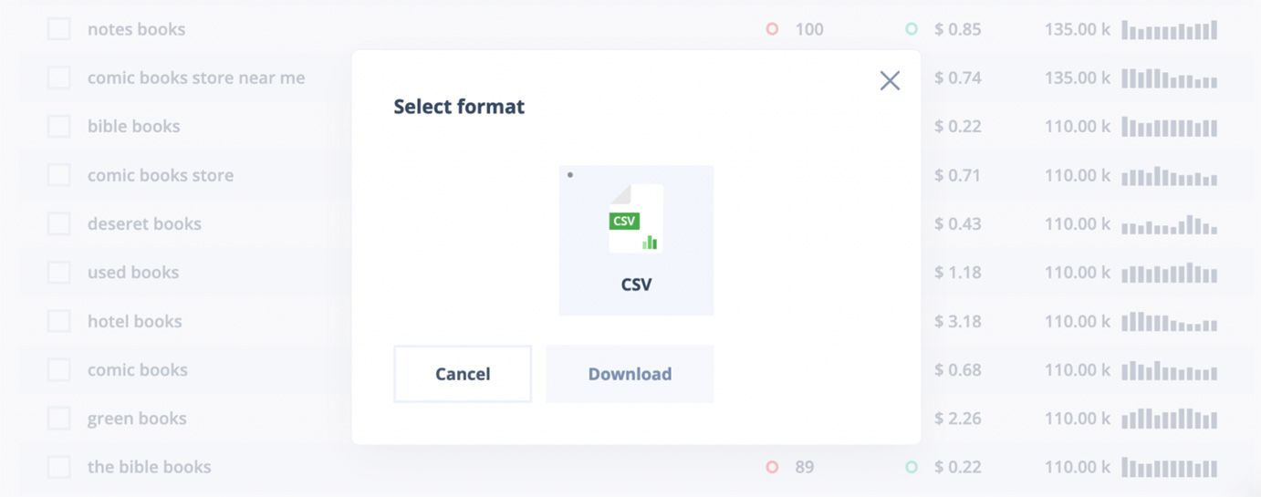 CSV export keyword research