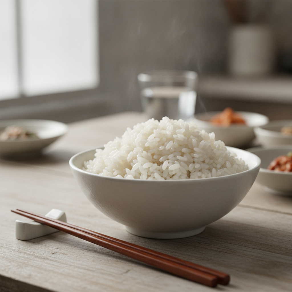 A close-up of a bowl of fluffy, perfectly cooked short-grain white rice, ready to be served