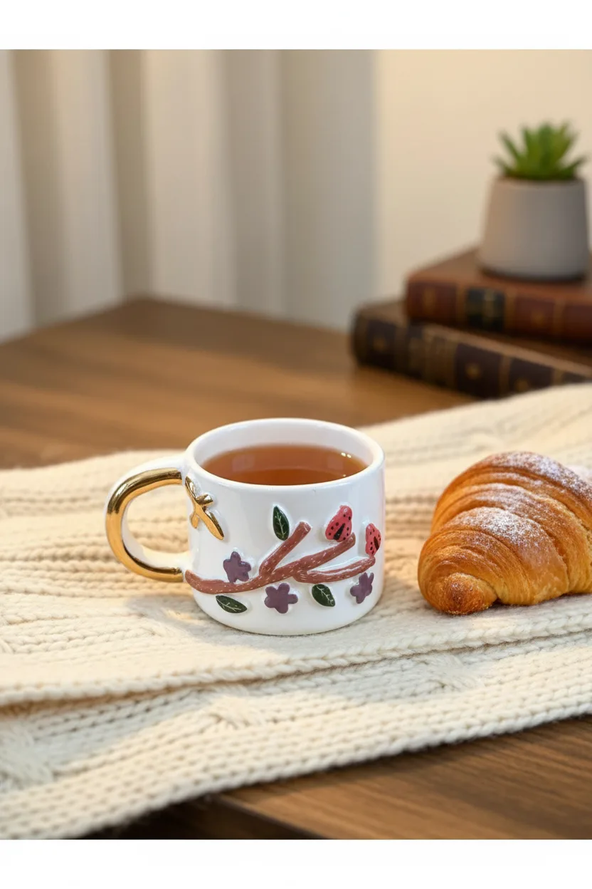Nature Seramik Mug 200ml & 24k Altın Dekor & El Yapımı