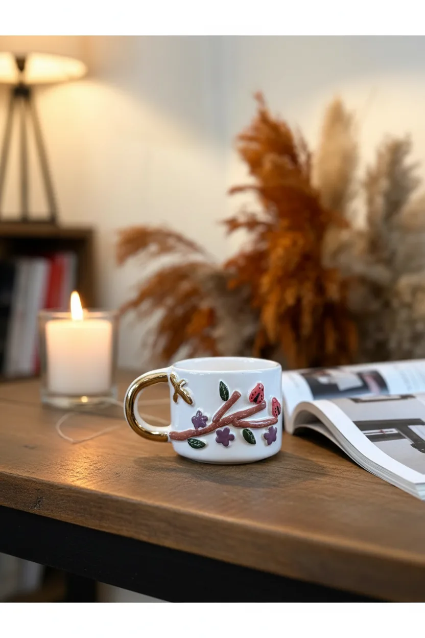Nature Seramik Mug 200ml & 24k Altın Dekor & El Yapımı