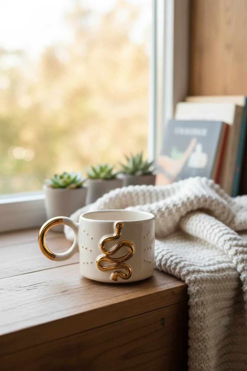 Snake Luxe Seramik Mug 170ml & 24k Altın Dekor & El Yapımı