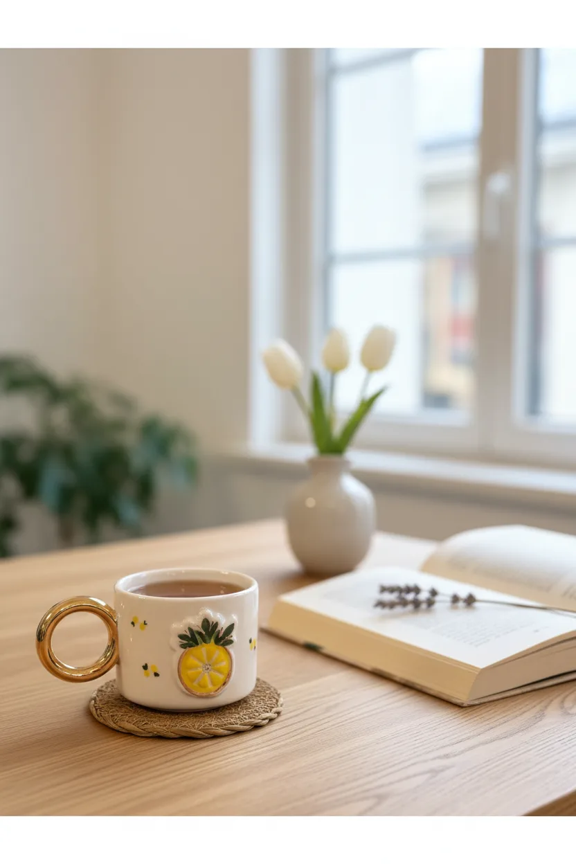 Pinelemon Seramik Mug 170ml & 24k Gerçek Altın Dekor & El Yapımı