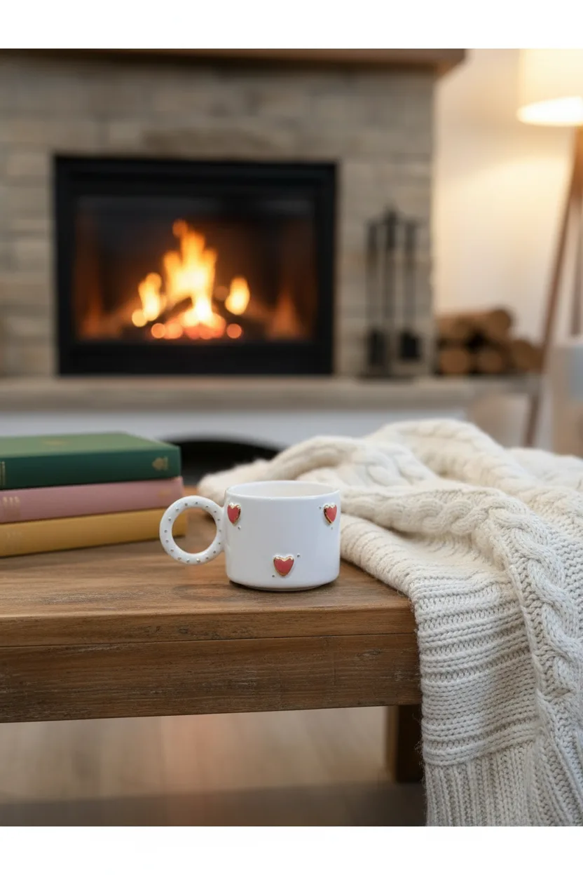 Altın Kalp Seramik Mug 170ml & 24k Altın Dekor & El Yapımı