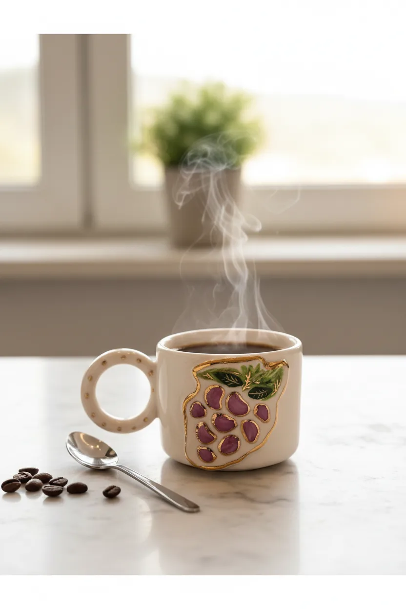 Salkım Seramik Mug 170ml & 24k Altın Dekor & El Yapımı