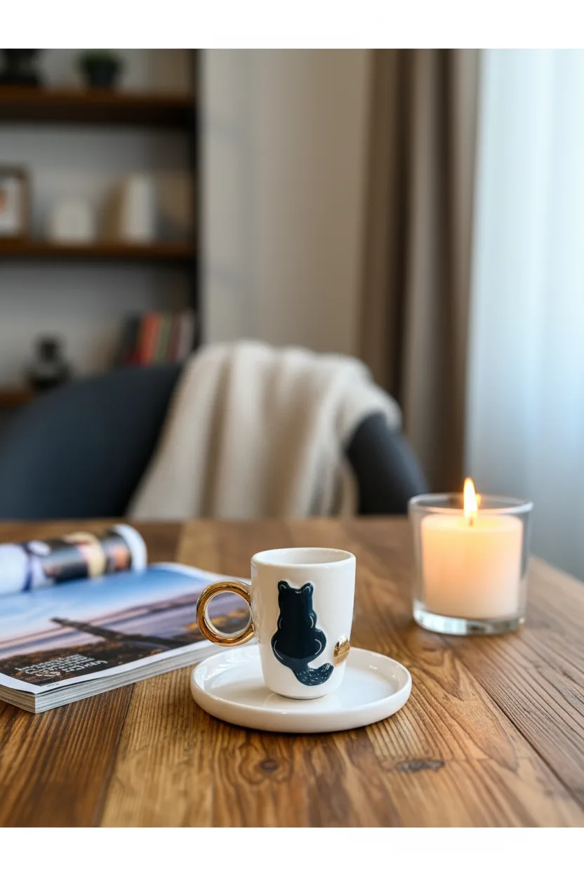 Pisi Seramik Kahve Fincanı 90ml & 24k Altın Dekor & El Yapımı