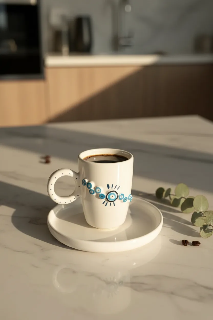 Maviharmoni Seramik Kahve Fincanı 90ml & 24k Altın Dekor & El Yapımı