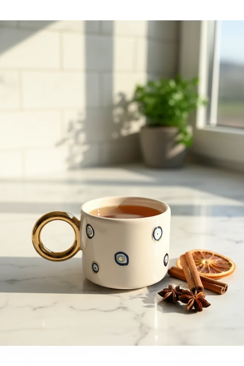 Nazarboncuk Seramik Mug 170ml & 24k Altın Dekor &El Yapımı