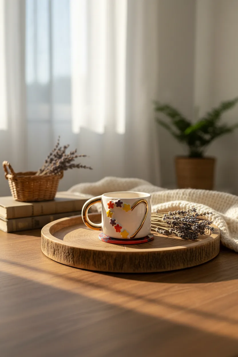 Flowers Seramik Mug 200ml & 24k Altın Dekor & El Yapımı
