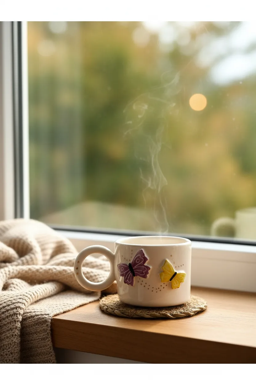 Kelebek Dünyası Seramik Mug 170ml & 24k Altın Dekor & El Yapımı