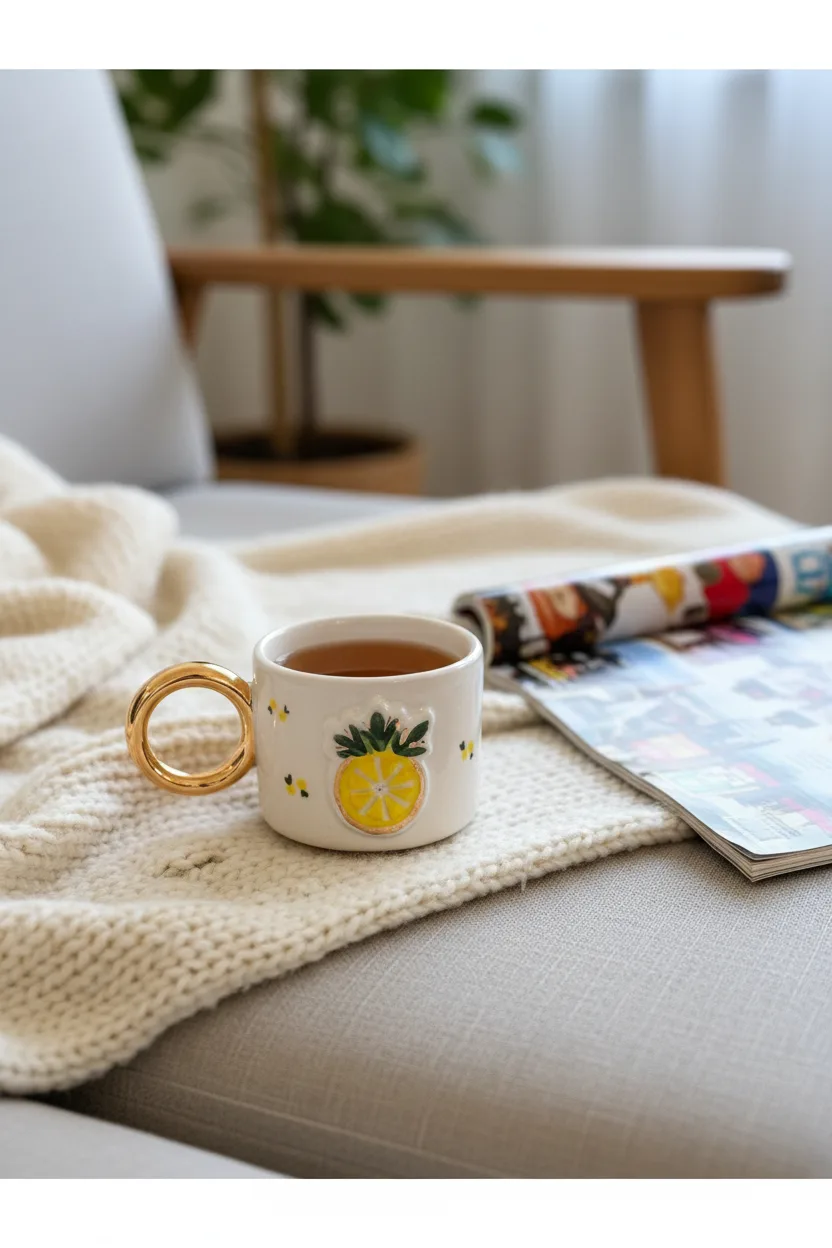 Pinelemon Seramik Mug 170ml & 24k Gerçek Altın Dekor & El Yapımı