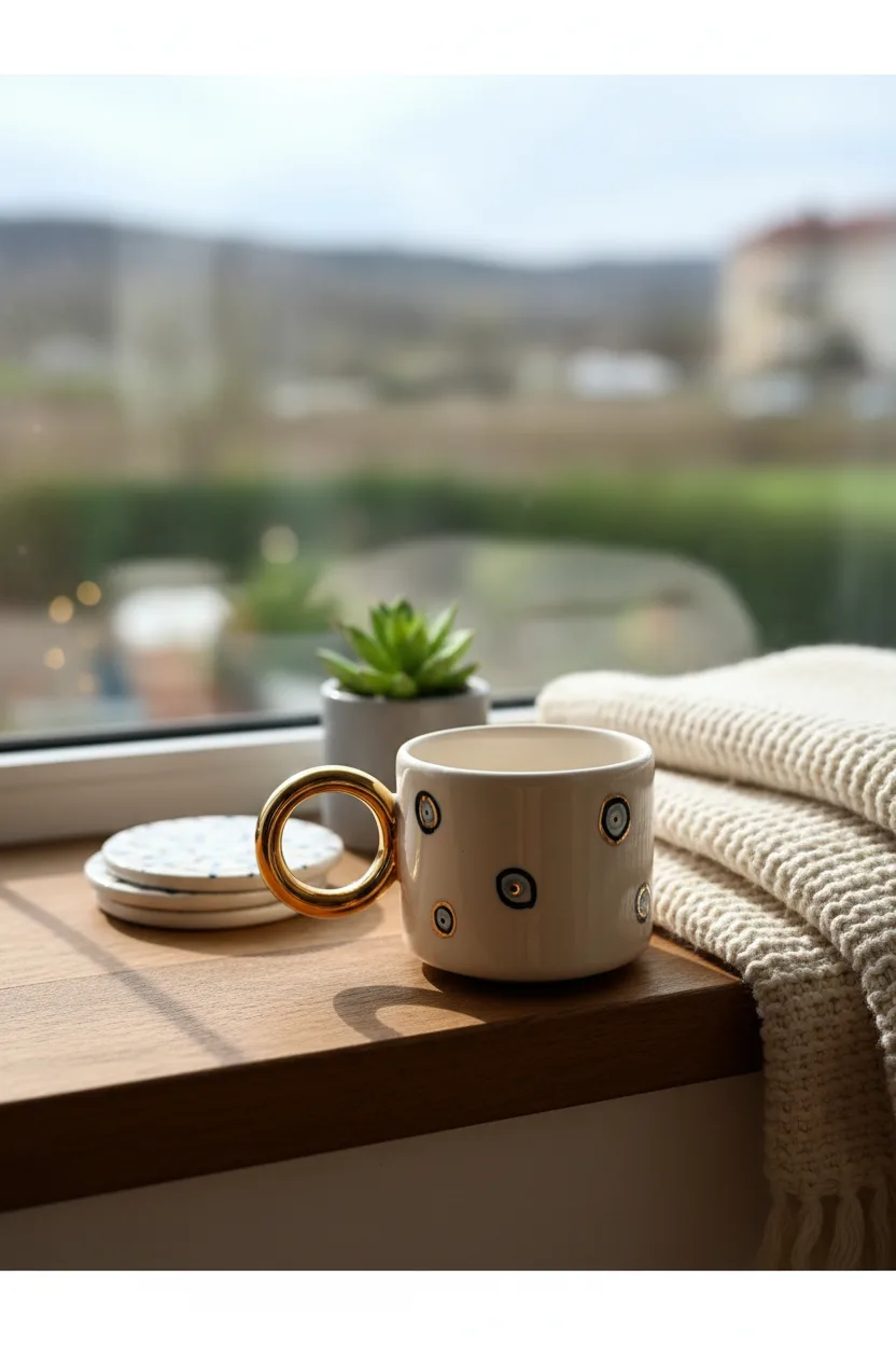 Nazarboncuk Seramik Mug 170ml & 24k Altın Dekor &El Yapımı