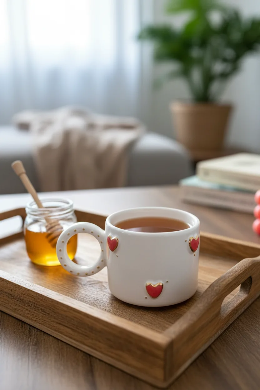 Altın Kalp Seramik Mug 170ml & 24k Altın Dekor & El Yapımı