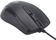 Manhattan Wired Optical Mouse - USB, Three Buttons with Scroll Wheel, 1000 dpi, Black