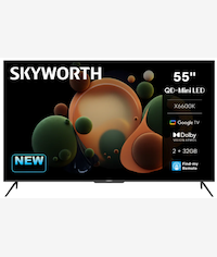 Skyworth 55 Inch UHD QLED Google TV – 4K resolution (3840×2160), 60Hz refresh rate, 8ms response time, 1200:1