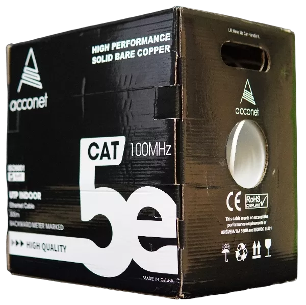 Acconet CAT5e Indoor Ethernet Cable 305m White Solid Copper UTP Pull Box