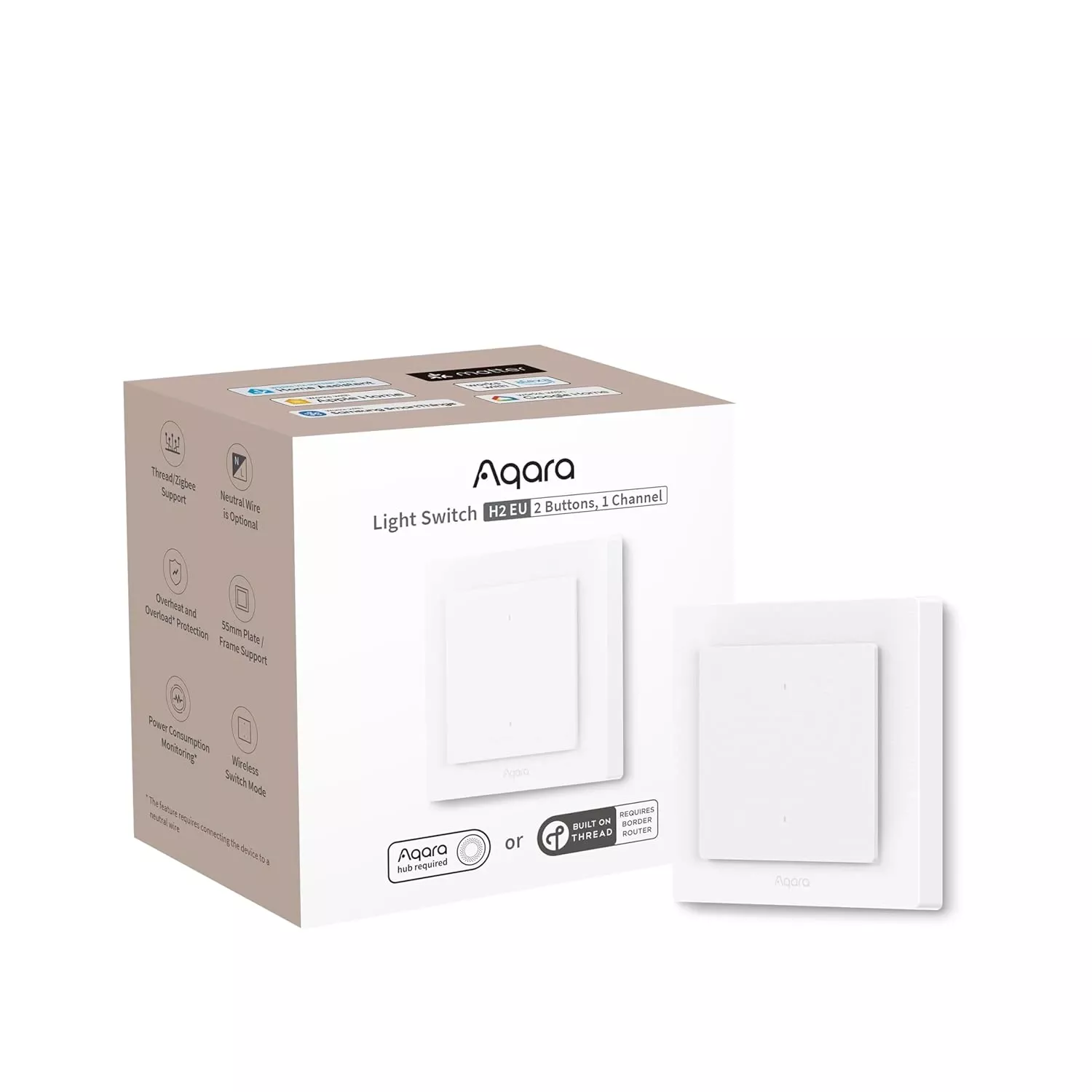 Aqara Light Switch H2 EU - 2 in 1 With Neutral & No Neutral (2 Buttons, 1 Channel)
