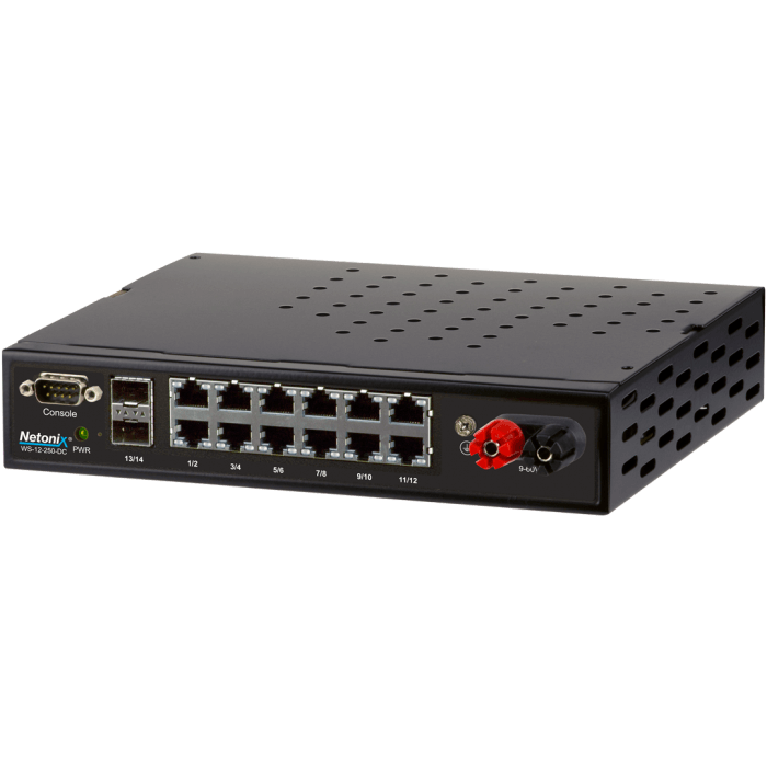 Netonix 12-Port Managed PoE Switch 24V-48V DC PoE + 2SFP Uplink Ports 250W