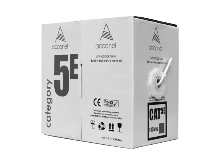 Acconet CAT5e Indoor Ethernet Cable 100m White Solid Copper UTP Pull Box