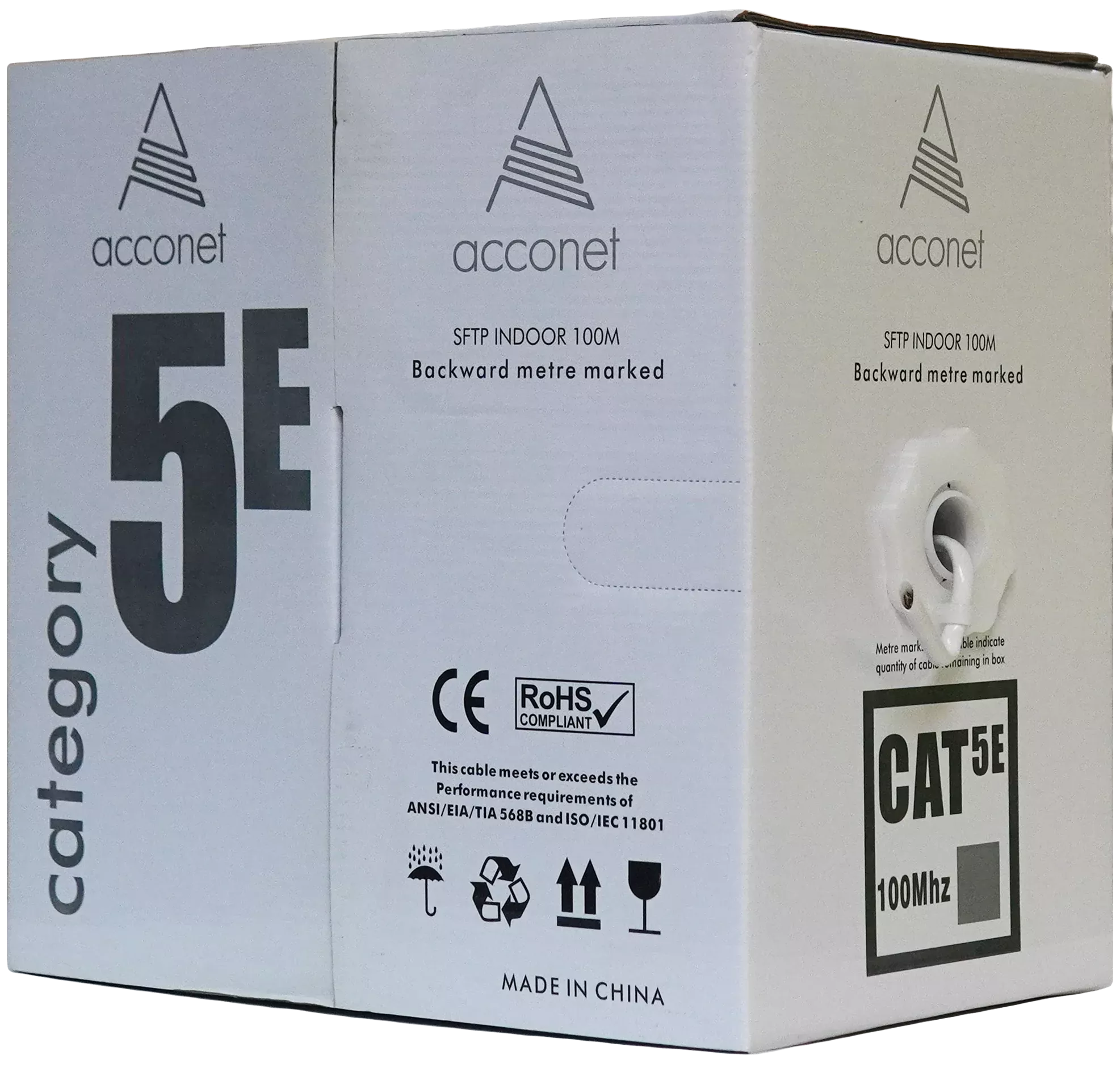 Acconet CAT5e Indoor Ethernet Cable 100m White Solid Copper STP Pull Box