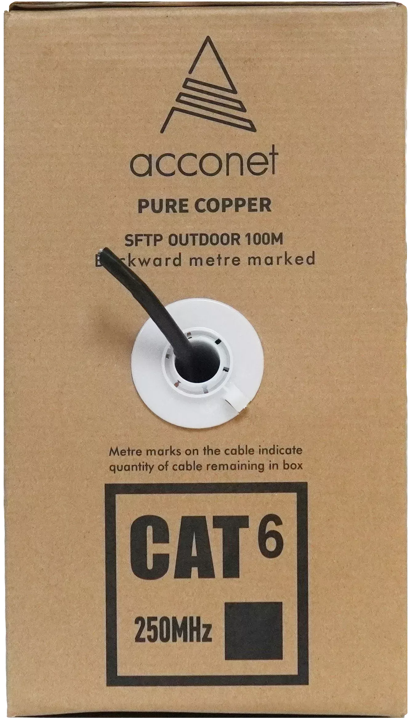 Acconet CAT6 UV Outdoor Ethernet Cable 100m Black Solid Core SF/TP Pull Box