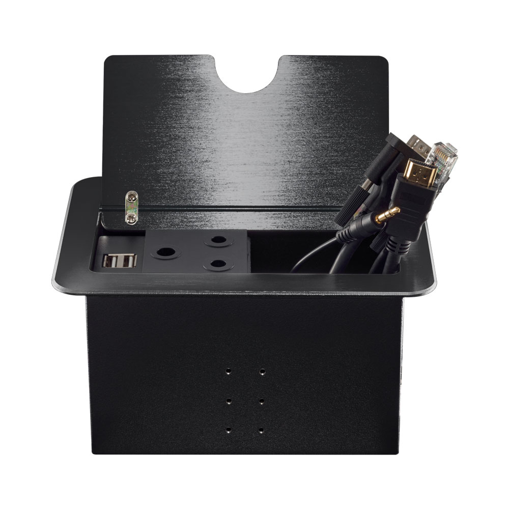 LinkQnet Flip-Lid Recessed Desktop Cubby - Black