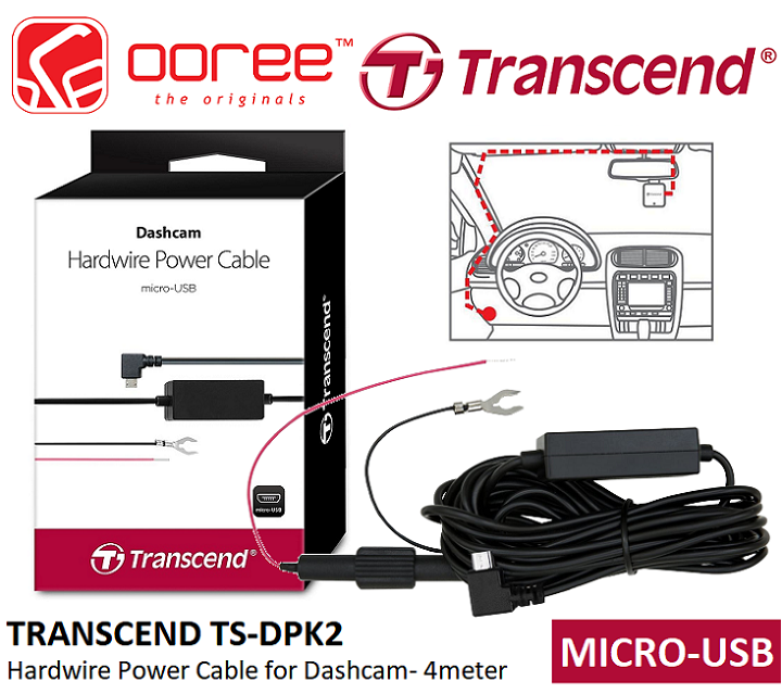 Transcend Micro-USB Hardwire Power Cable for Dash Cams