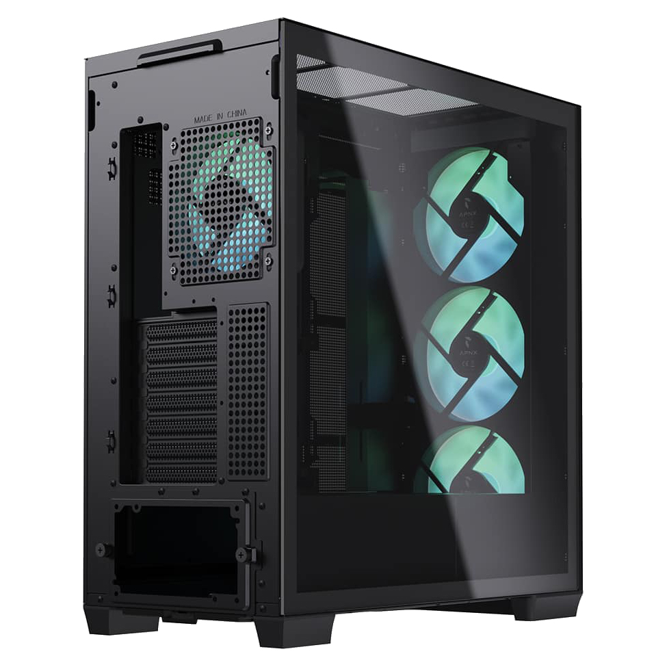 APNX C1-R Mid Tower Case, Black with ARGB Fans