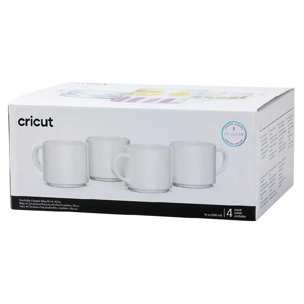 Cricut Stack Ceramic Mugs, 300ml, White, 4-Pack