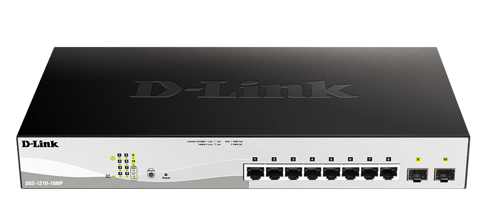 D-Link 8-Port Gigabit PoE Smart Switch with 2 SFP Ports, 130W PoE Budget