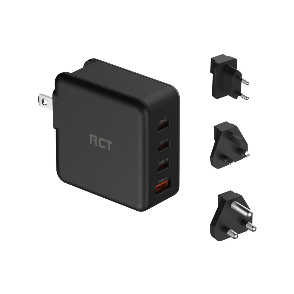 RCT 100W GaN Fast Charging Travel Kit - Travel Adapter with EU, UK, SA Plugs and Cable