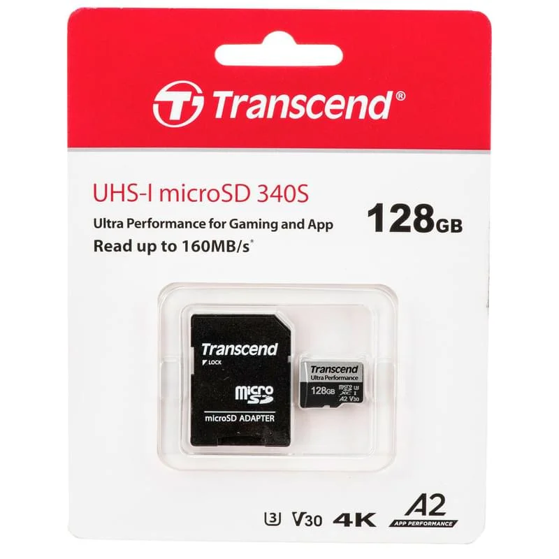 Transcend 340S 128GB Ultra Performance Micro SD UHS-I U3 V30 A2 Class 10