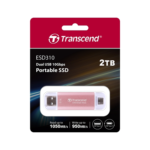 Transcend ESD310P 2TB USB 3.2 Type A & C Portable Solid State Drive - Pink
