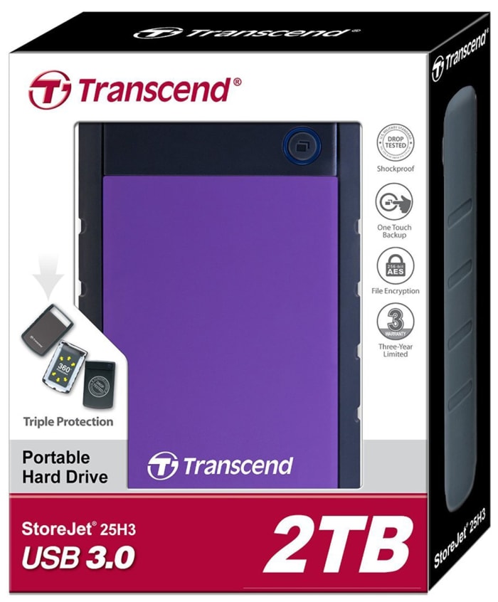 Transcend 2TB USB 3.1 Rugged 2.5-inch Portable Hard Drive - Purple