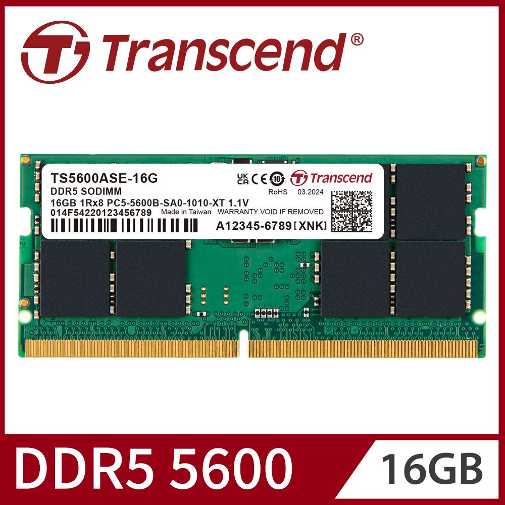 Transcend Jet Memory 16GB DDR5-5600 Embedded Notebook SO-DIMM