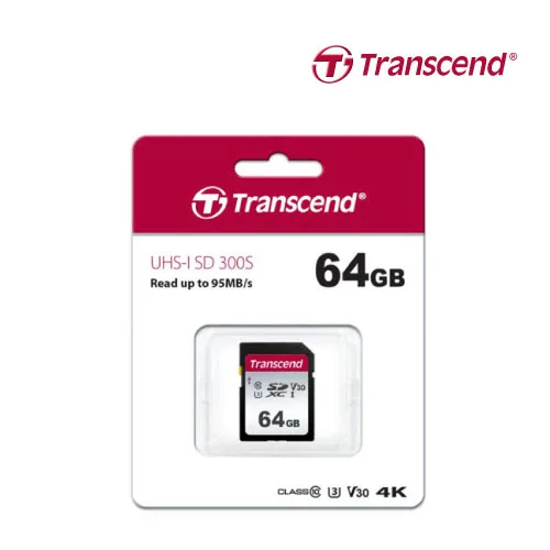 Transcend 300S 64GB UHS-I Class 10 U1 V10 SDXC Card - 3D NAND