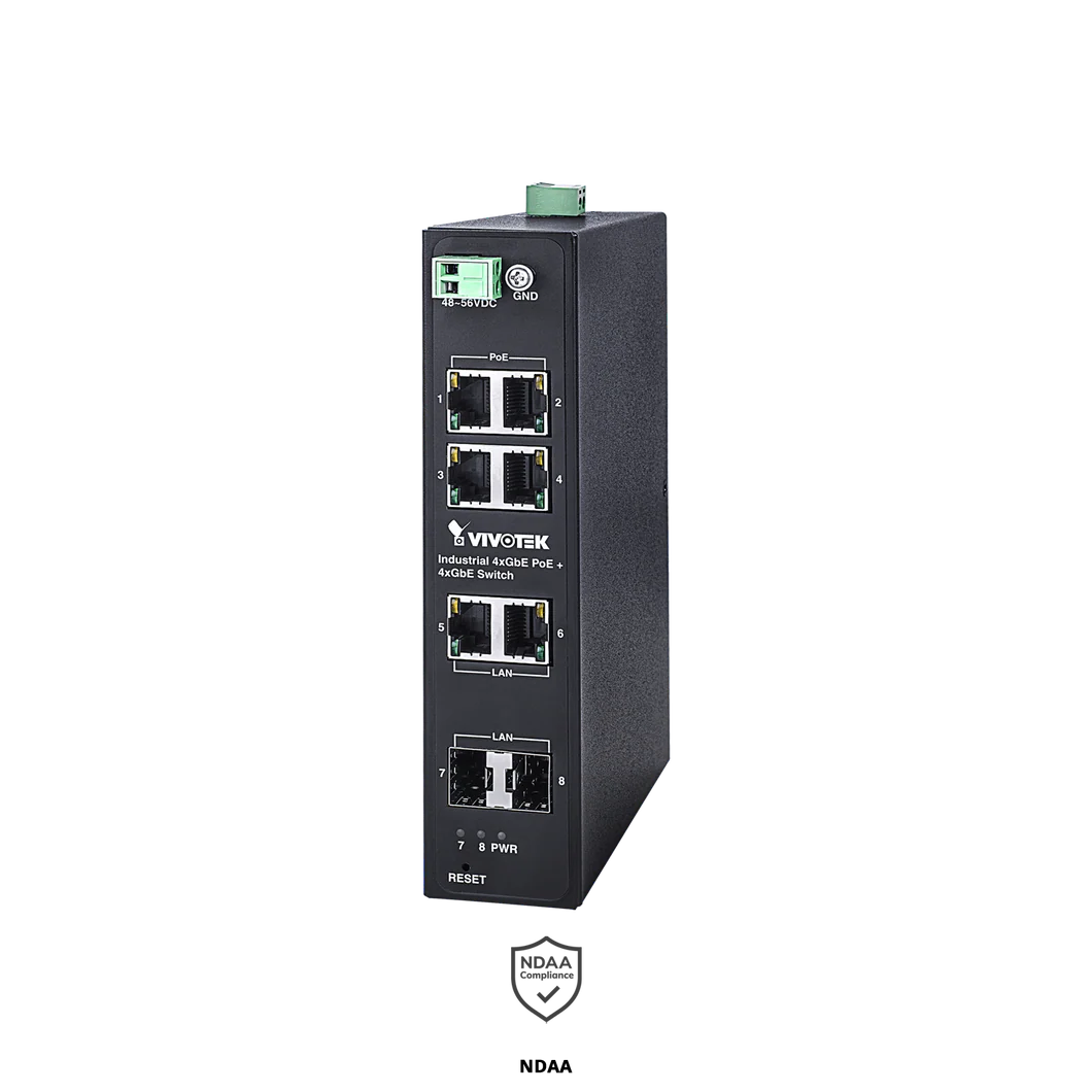 Vivotek Industrial PoE Switch 4x Gigabit Ethernet PoE, 2x Gigabit Ethernet, 2x SFP